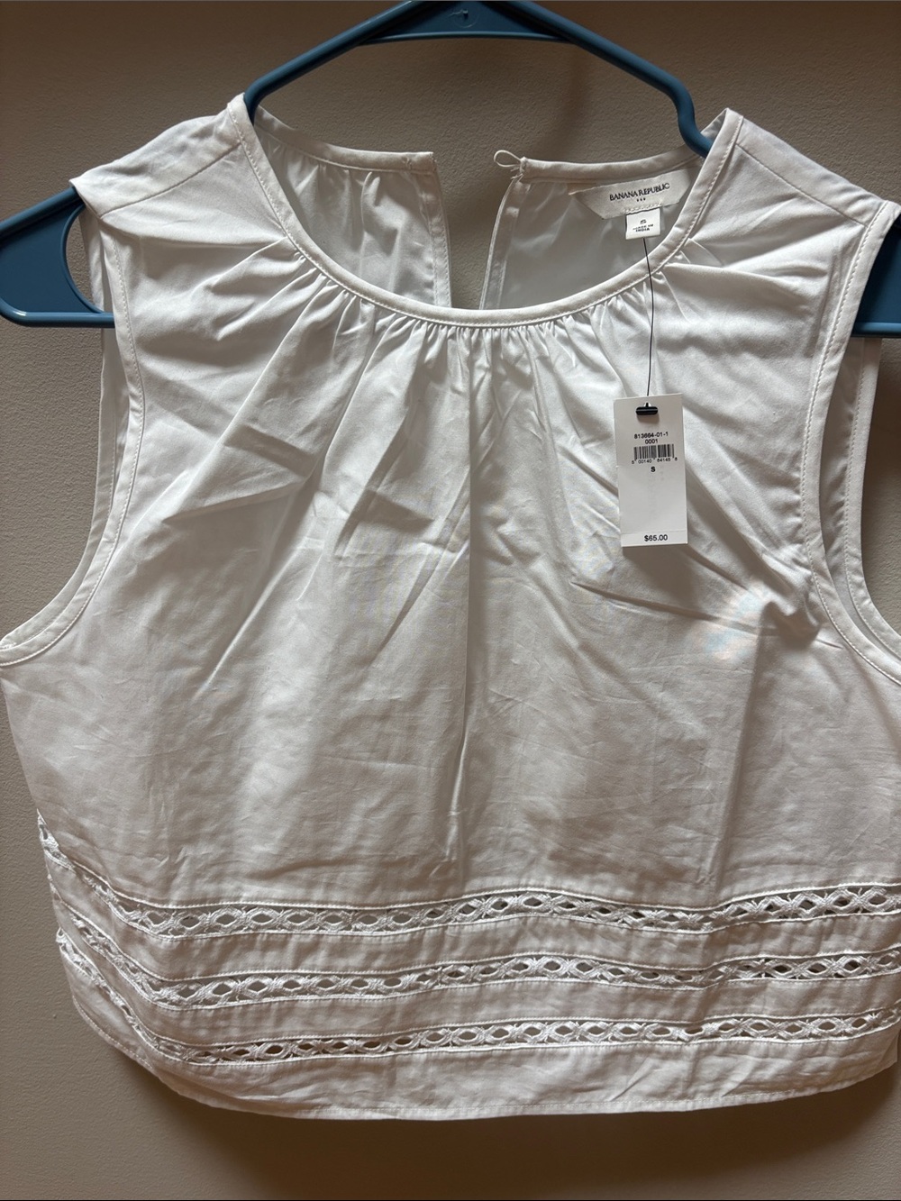 Banana Republic White Lace-Trim Sleeveless Cotton Camisole